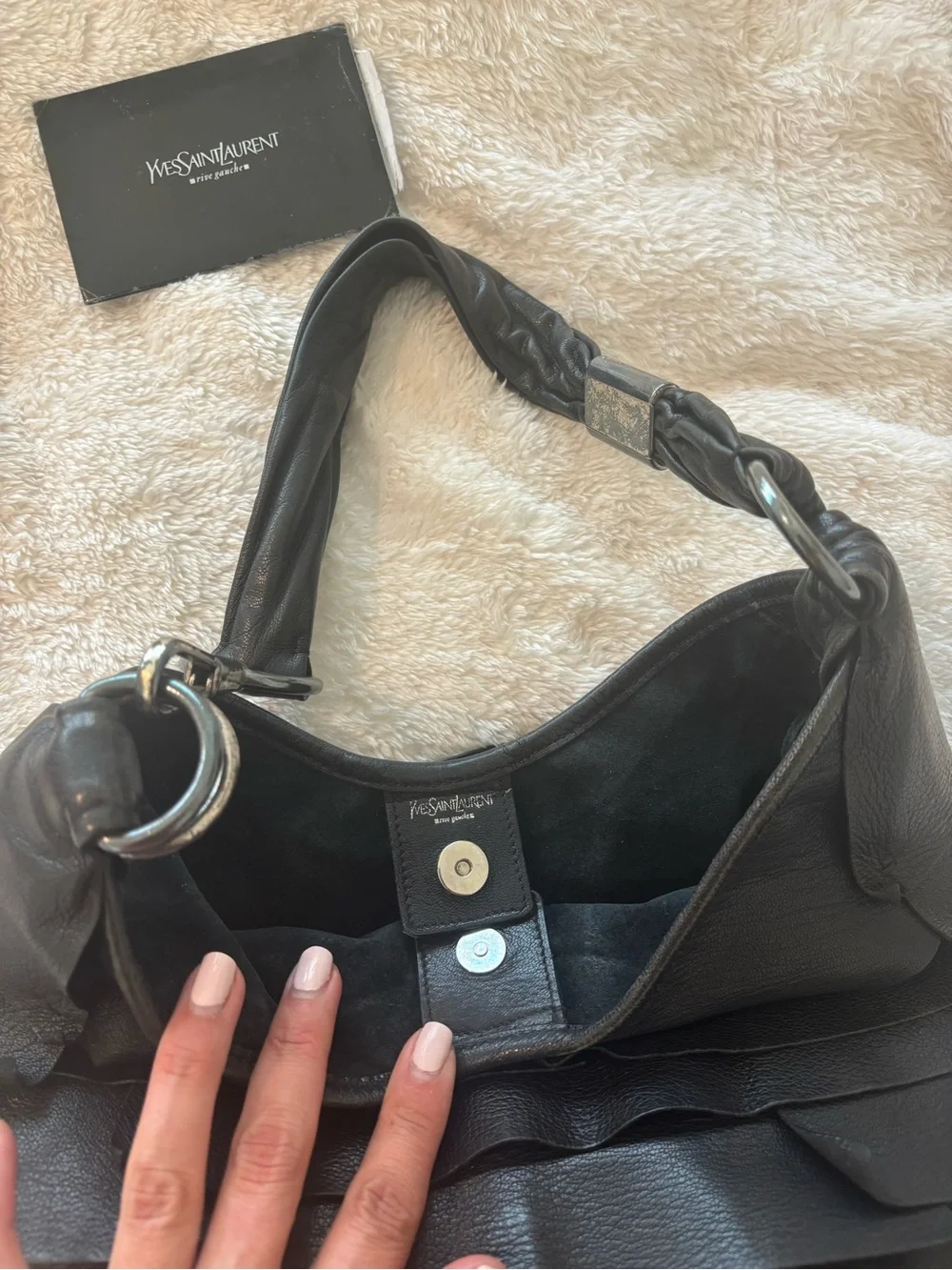 Yves Saint Laurent Black Layered Ruffle Leather Shoulder Bag